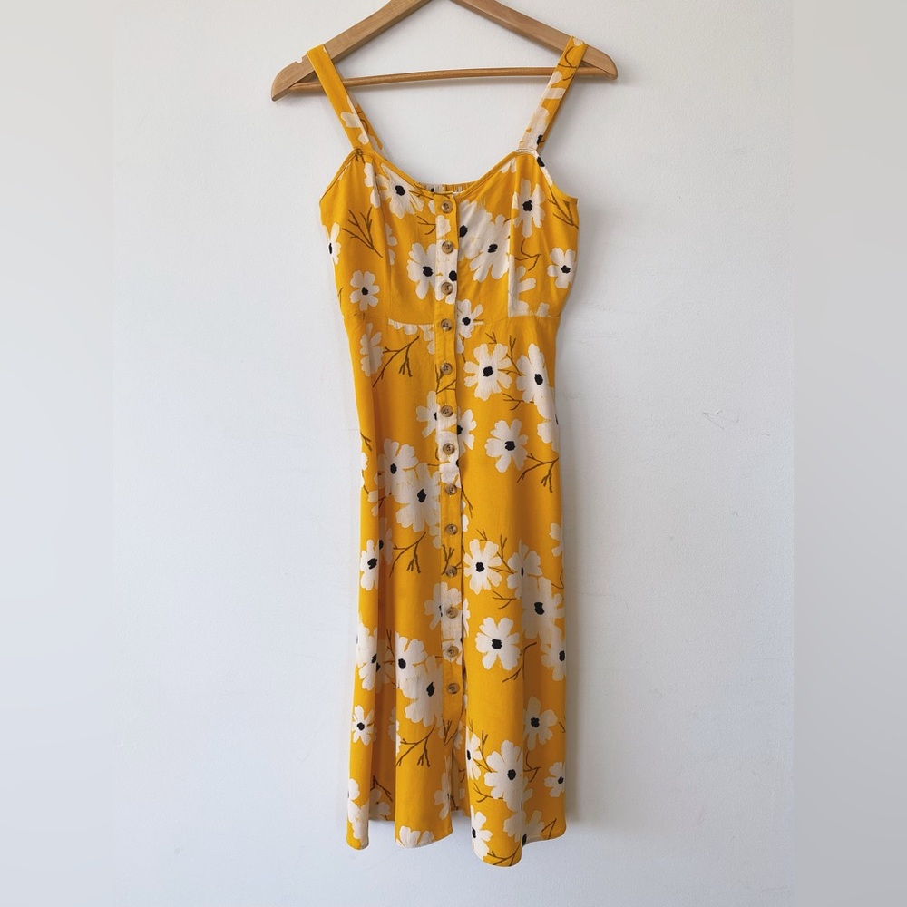 Madewell Women Yellow Button Front Midi Dress Irate Floral